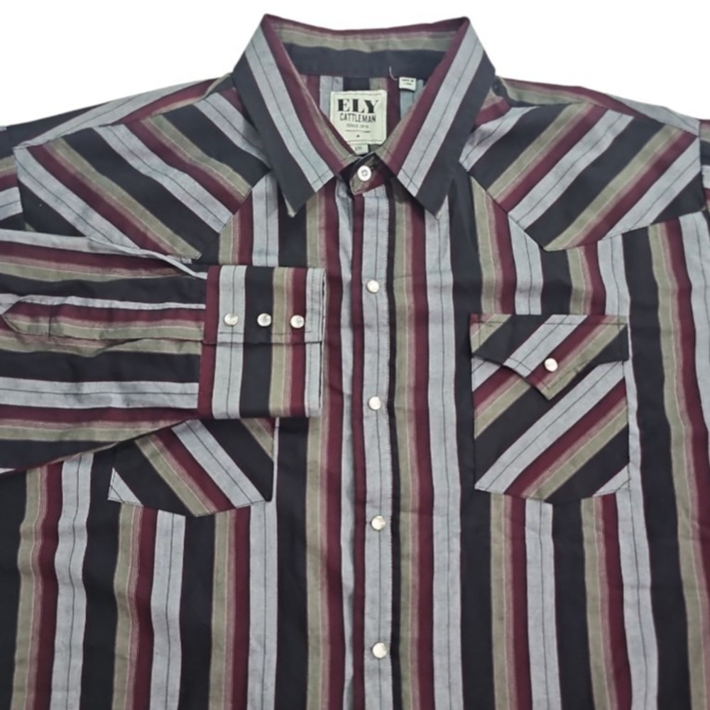 ELY Cattleman Mens X XL 2XL Striped Pearl Snap‎ Long Sleeve Shirt